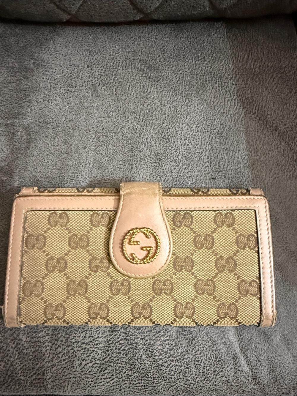 Gucci Beige Monogram Continental Wallet with Light Pink Trim - Picture 1 of 8